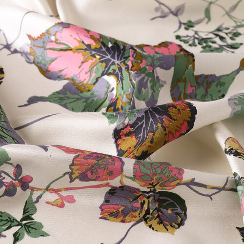 White Leaf Vine Print Silk Scarf