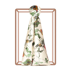 White Leaf Vine Print Silk Scarf - Thumbnail