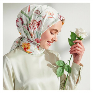 White Melancholia Print Silk Twill Scarf - Thumbnail