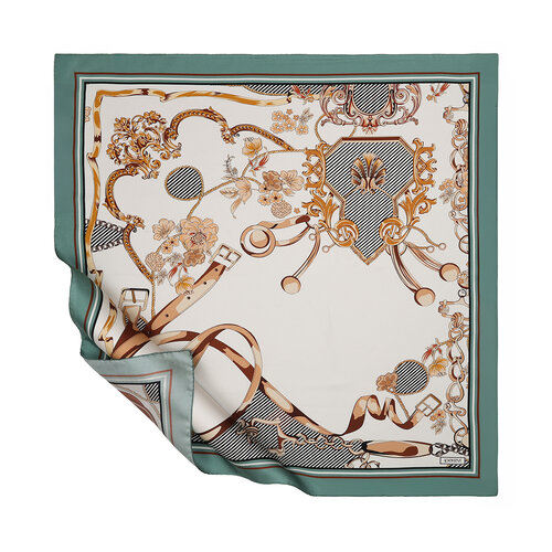 White Menthol Baroque Chain Twill Silk Scarf