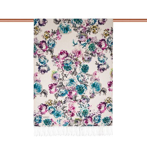 White Menthol Fleur Print Silk Scarf