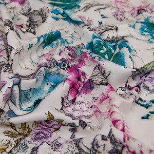White Menthol Fleur Print Silk Scarf - Thumbnail