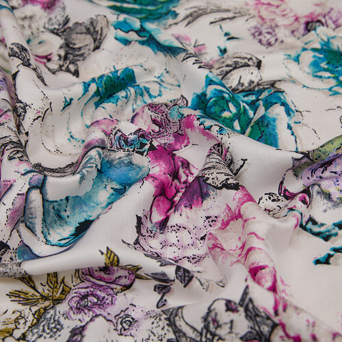 White Menthol Fleur Print Silk Scarf