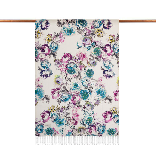White Menthol Fleur Print Silk Scarf