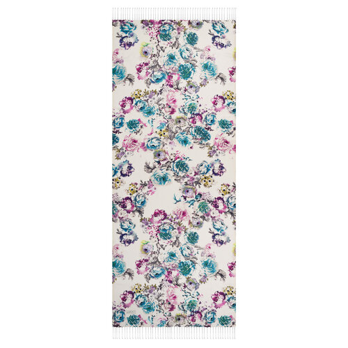 White Menthol Fleur Print Silk Scarf