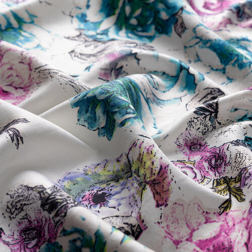 White Menthol Fleur Print Silk Scarf