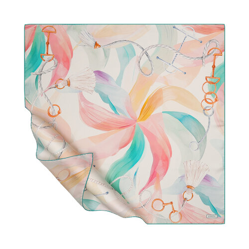 White Menthol Swirling Petals Twill Silk Scarf