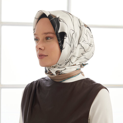 White Mink Charcoal Twill Silk Scarf