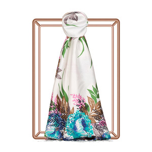 White Moonlight Print Silk Scarf - Thumbnail