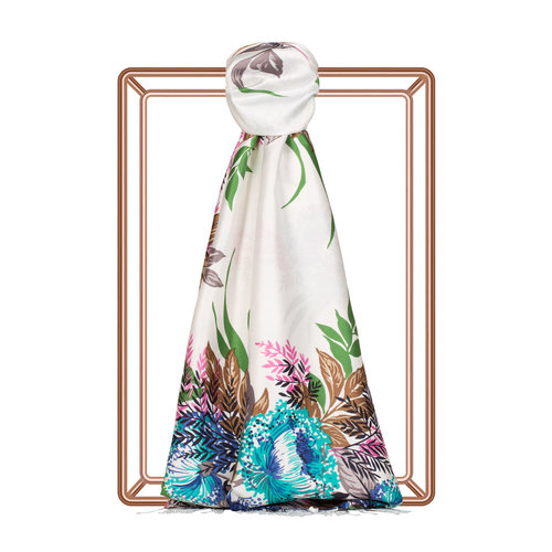 White Moonlight Print Silk Scarf