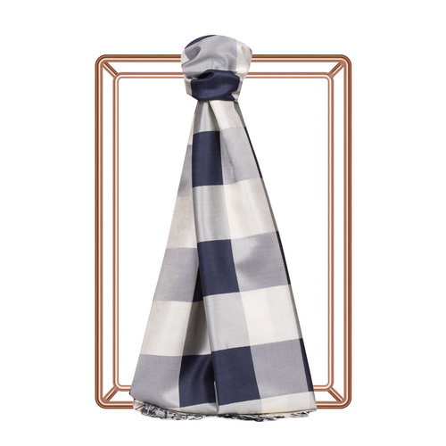 White Navy Buffalo Checked Silk Scarf