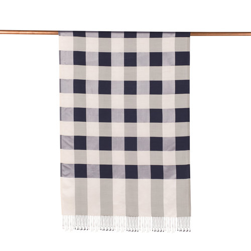 White Navy Buffalo Checked Silk Scarf