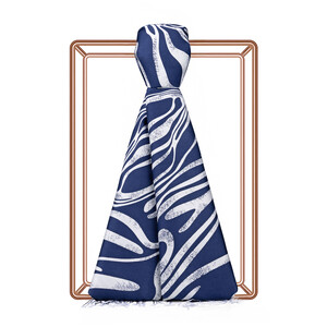 ipekevi - White Navy Ocean Breeze Pattern Silk Scarf 