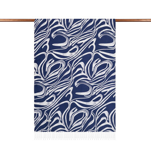 ipekevi - White Navy Ocean Breeze Pattern Silk Scarf (1)