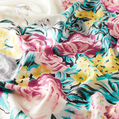 White Palace Garden Print Silk Scarf