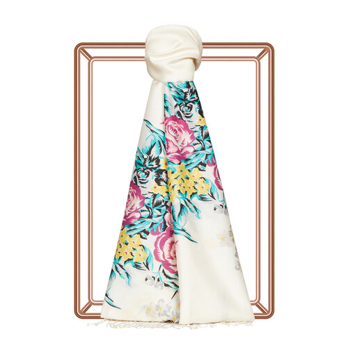 White Palace Garden Print Silk Scarf
