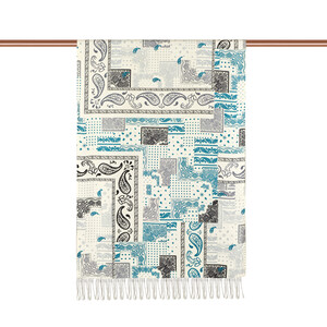 White Patchwork Patterned Silk Scarf - Thumbnail