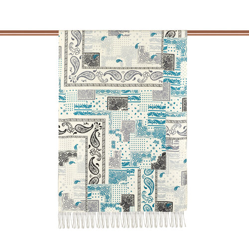 White Patchwork Patterned Silk Scarf