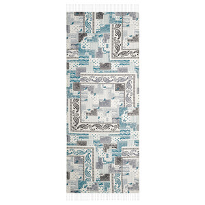 White Patchwork Patterned Silk Scarf - Thumbnail