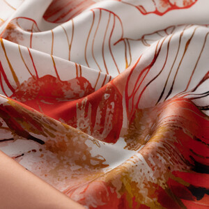 ipekevi - White Peach Magnolia Garden Twill Silk Scarf (1)