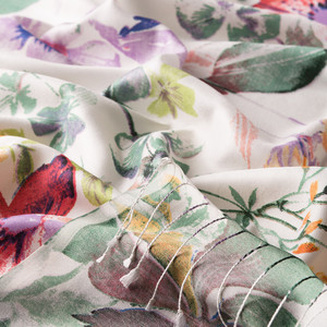 White Petrol Botanic Garden Print Silk Scarf - Thumbnail