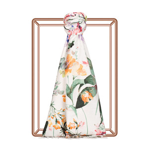 White Petrol Botanic Garden Print Silk Scarf - Thumbnail