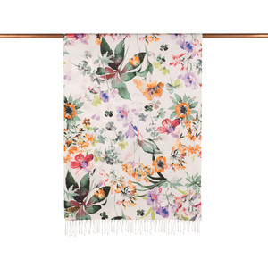 White Petrol Botanic Garden Print Silk Scarf - Thumbnail