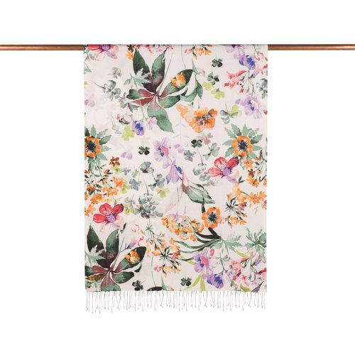 White Petrol Botanic Garden Print Silk Scarf