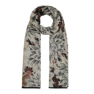 White Pink Narcissus Flower Cotton Rayon Scarf - Thumbnail
