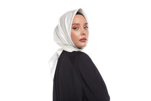 White Plain Silk Twill Scarf - Thumbnail