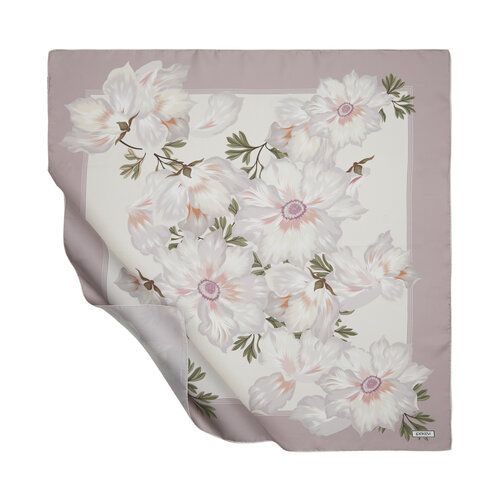 White Powder Kozmos Flowers Twill Silk Scarf