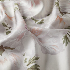 White Powder Kozmos Flowers Twill Silk Scarf - Thumbnail