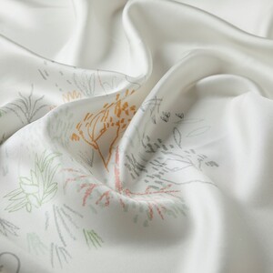 White Pretty Garden Twill Silk Scarf - Thumbnail