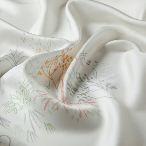 White Pretty Garden Twill Silk Scarf