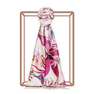 White Purple Botanic Garden Print Silk Scarf - Thumbnail