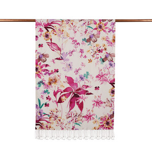 White Purple Botanic Garden Print Silk Scarf - Thumbnail