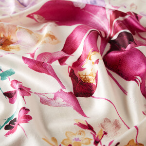 White Purple Botanic Garden Print Silk Scarf - Thumbnail