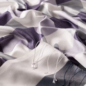 White Purple Buffalo Checked Silk Scarf - Thumbnail