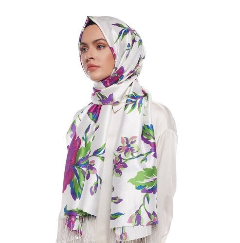 White Purple Queen of the Night Print Silk Scarf