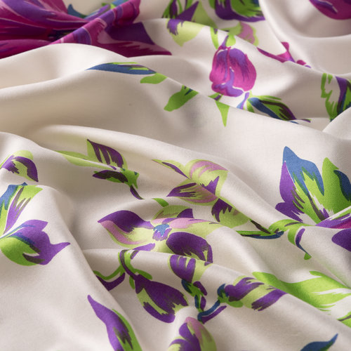 White Purple Queen of the Night Print Silk Scarf