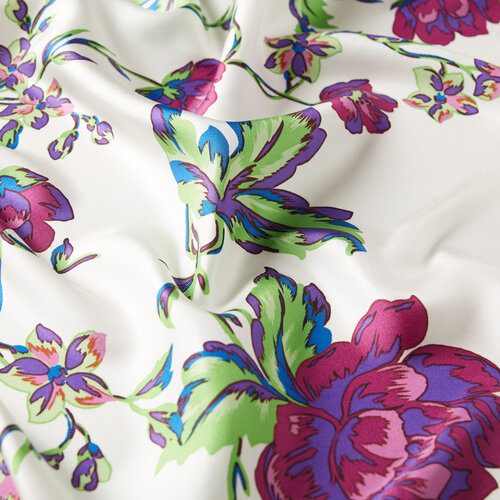 White Purple Queen of the Night Print Silk Twill Scarf