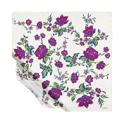 White Purple Queen of the Night Print Silk Twill Scarf