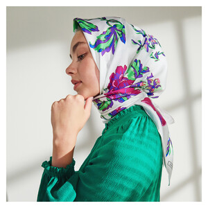 White Purple Queen of the Night Print Silk Twill Scarf - Thumbnail