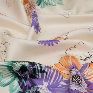 ipekevi - White Purple Single Bloom Twill Silk Scarf (1)
