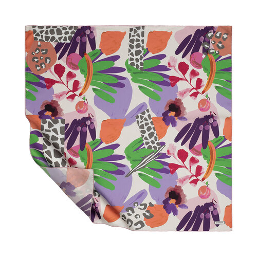 White Purple Sweet Fruits Twill Silk Scarf