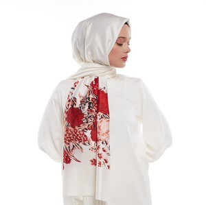 White Red Palace Garden Print Silk Scarf - Thumbnail