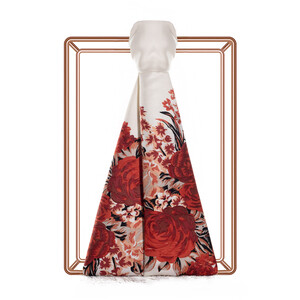 ipekevi - White Red Palace Garden Print Silk Scarf