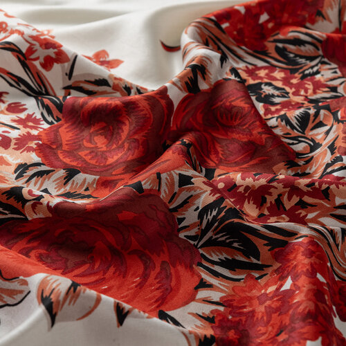 White Red Palace Garden Print Silk Scarf