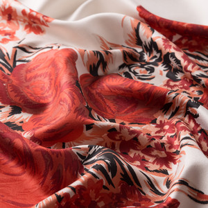 White Red Palace Garden Print Silk Scarf - Thumbnail