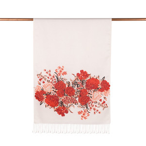 ipekevi - White Red Palace Garden Print Silk Scarf (1)